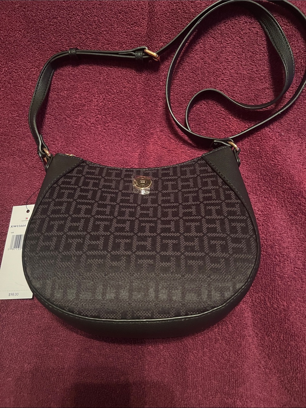 Tommy Hilfiger Black Logo Jacquard Crescent Crossbody